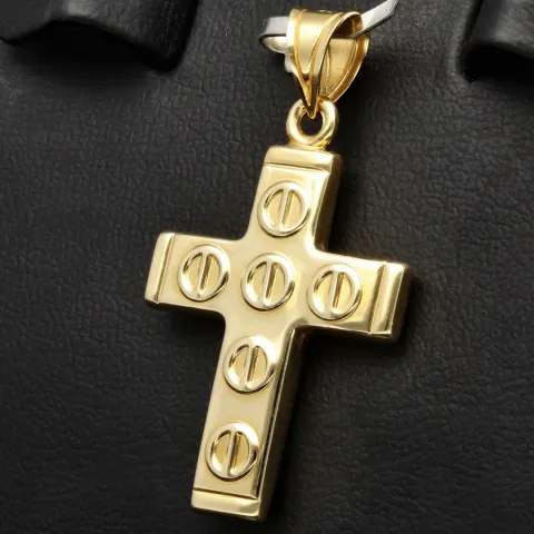 Glänzender Kreuz Anhänger in modernem Design aus 14k / 585 Gold