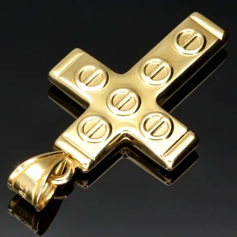 Glänzender Kreuz Anhänger in modernem Design aus 14k / 585 Gold