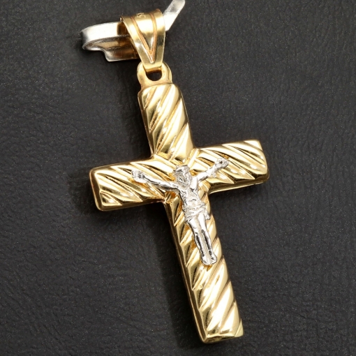 Kruzifix-Anhänger - Jesus Christus Kreuz aus Gold 14k (585er) Gelbgold und Weißgold