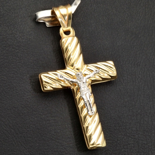 Kruzifix-Anhänger - Jesus Christus Kreuz aus Gold aus 14k (585er) Gelbgold und Weißgold