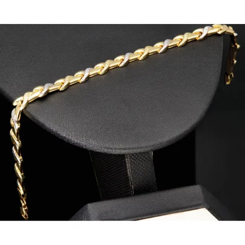 Schönes Bicolor Goldarmband mit stilvollem Dekor aus hochwertigem 585 14K Weißgold und Gelbgold (ca. 19 cm Länge)