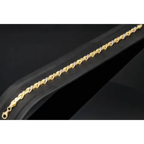 Schönes Bicolor Goldarmband mit stilvollem Dekor aus hochwertigem 585 14K Weißgold und Gelbgold (ca. 19 cm Länge)