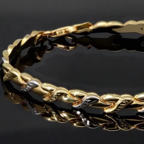 Schönes Bicolor Goldarmband mit stilvollem Dekor aus hochwertigem 585 14K Weißgold und Gelbgold (ca. 19 cm Länge)