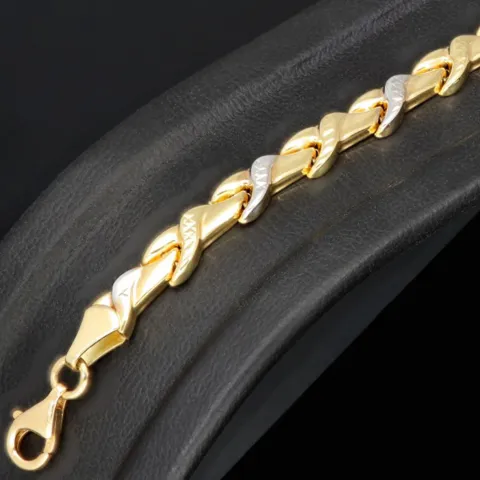 Schönes Bicolor Goldarmband mit stilvollem Dekor aus hochwertigem 585 14K Weißgold und Gelbgold (ca. 19 cm Länge)