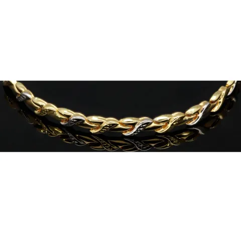 Schönes Bicolor Goldarmband mit stilvollem Dekor aus hochwertigem 585 14K Weißgold und Gelbgold (ca. 19 cm Länge)
