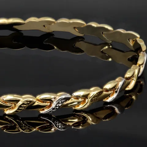 Schönes Bicolor Goldarmband mit stilvollem Dekor aus hochwertigem 585 14K Weißgold und Gelbgold (ca. 19 cm Länge)