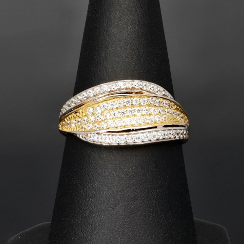 Funkelnder Zirkonia Bicolor Gold Ring für Damen in 585 / 14K Gelbgold und Weißgold in Ringgröße ca. 55