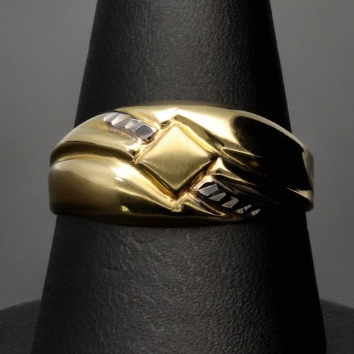 Feiner Ring für Damen mit stilvollem Dekor in 585 / 14K Bicolor Gold in Ringgröße ca. 59-60