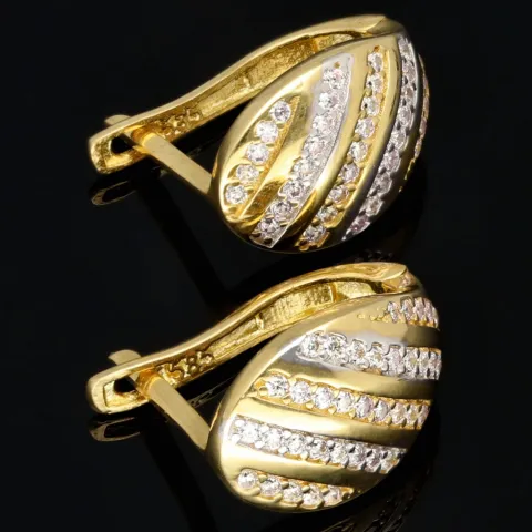 Ohrringe mit Zirkonia und englischem Verschluss aus massivem Bicolor 585er 14K Gold