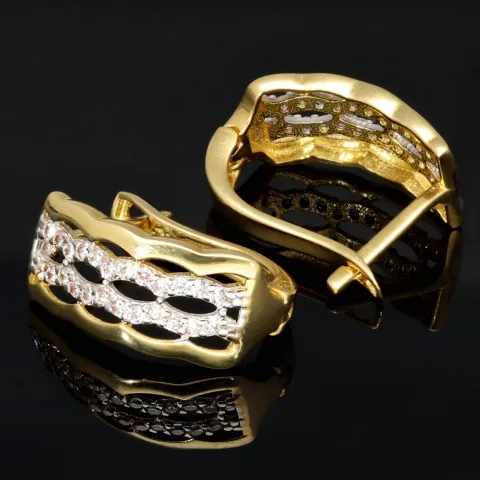 Funkelnde Ohrringe mit Zirkonia und englischem Verschluss aus massivem Bicolor 585er 14K Gold