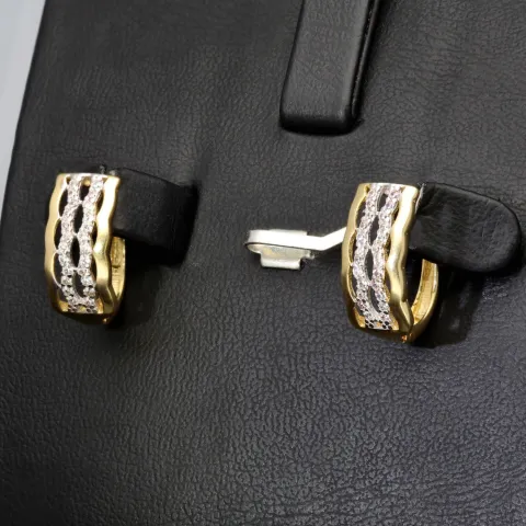 Funkelnde Ohrringe mit Zirkonia und englischem Verschluss aus massivem Bicolor 585er 14K Gold
