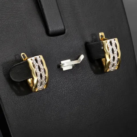 Funkelnde Ohrringe mit Zirkonia und englischem Verschluss aus massivem Bicolor 585er 14K Gold