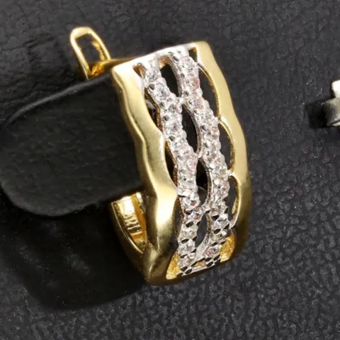 Funkelnde Ohrringe mit Zirkonia und englischem Verschluss aus massivem Bicolor 585er 14K Gold