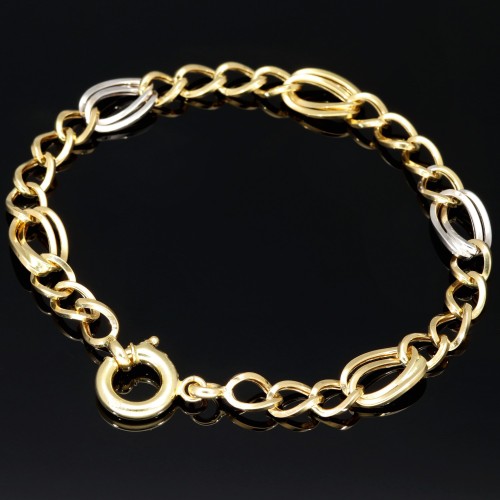 Bicolor Gold-Armband für Damen aus hochwertigem 14K 585 Gelbgold und Weißgold in elegantem Design (ca. 19-20 cm Länge)