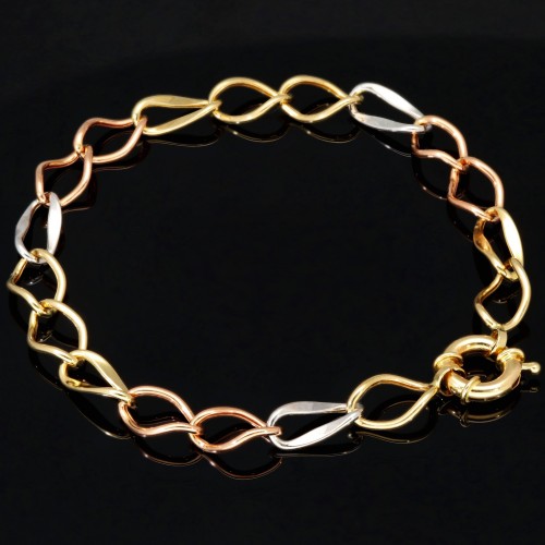 Damen - Armband aus edlem 585er (14k) Tricolor Gelbgold, Roségold und Weißgold ca. 20cm lang