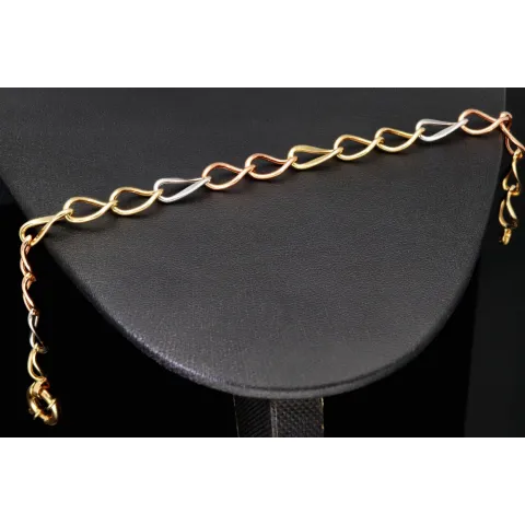 Damen - Armband aus edlem 585er (14k) Tricolor Gelbgold, Roségold und Weißgold ca. 20cm lang