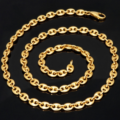 Exquisite Bohnenkette aus edlem, voll massivem 750 (18 Karat) Gelbgold (ca. 62 cm, 6mm, ca. 48,4g)