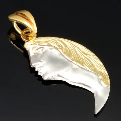 Außergewöhnlicher Bicolor Gold-Anhänger mit dem Motiv eines Gesichts in Form eines Halbmondes (585er Weißgold und Gelbgold 14k)