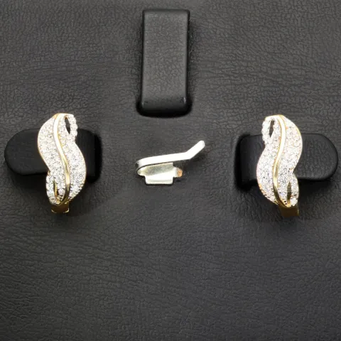 Hübsche Ohrringe aus Bicolor 585er 14K Gold mit funkelnden Zirkoniasteinen mit englischem Verschluss (Weißgold und Gelbgold)