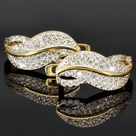 Hübsche Ohrringe aus Bicolor 585er 14K Gold mit funkelnden Zirkoniasteinen mit englischem Verschluss (Weißgold und Gelbgold)