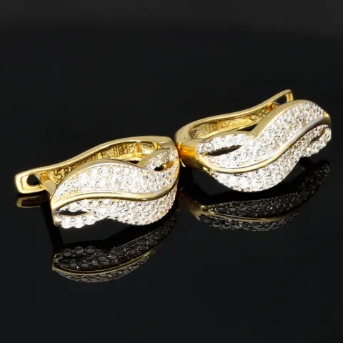 Hübsche Ohrringe aus Bicolor 585er 14K Gold mit funkelnden Zirkoniasteinen mit englischem Verschluss (Weißgold und Gelbgold)