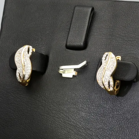 Hübsche Ohrringe aus Bicolor 585er 14K Gold mit funkelnden Zirkoniasteinen mit englischem Verschluss (Weißgold und Gelbgold)