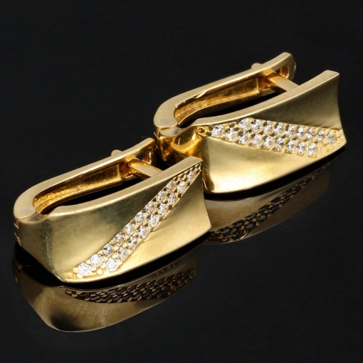 Massive Goldohrringe mit englischem Verschluss aus 585er 14K Gelbgold mit Zirkonia besetzt