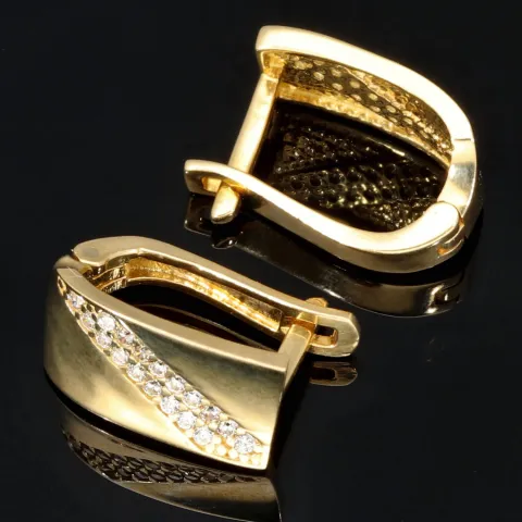 Massive Goldohrringe mit englischem Verschluss aus 585er 14K Gelbgold mit Zirkonia besetzt