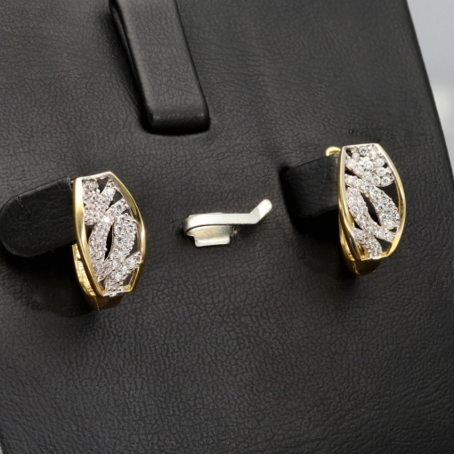 Stylische Ohrringe aus massivem Bicolor 585er 14K Gold mit Zirkonia mit englischem Verschluss (Weißgold und Gelbgold)