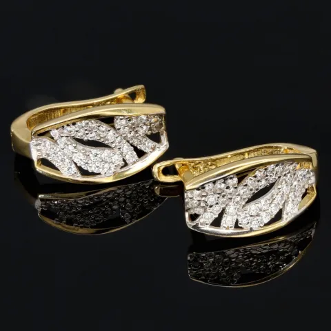 Stylische Ohrringe aus massivem Bicolor 585er 14K Gold mit Zirkonia mit englischem Verschluss (Weißgold und Gelbgold)