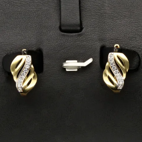 Gold-Ohrringe aus massivem 585er 14K Gelbgold und kleinem Anteil Weißgold mit Zirkonia bestückt