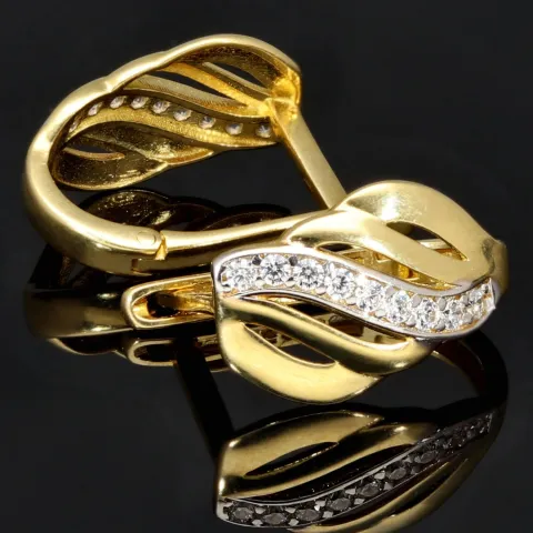 Gold-Ohrringe aus massivem 585er 14K Gelbgold und kleinem Anteil Weißgold mit Zirkonia bestückt