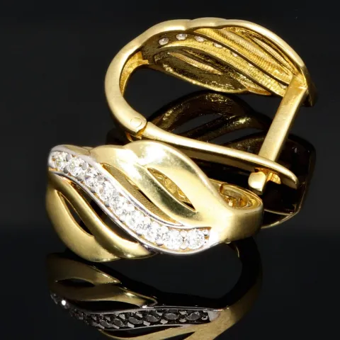 Gold-Ohrringe aus massivem 585er 14K Gelbgold und kleinem Anteil Weißgold mit Zirkonia bestückt