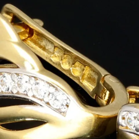 Gold-Ohrringe aus massivem 585er 14K Gelbgold und kleinem Anteil Weißgold mit Zirkonia bestückt