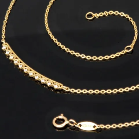 Feines Damencollier aus 585er (14k) Gelbgold mit einem von Zirkoniasteinen besetzten Anhänger in graziösem Design (Länge ca. 45 cm)