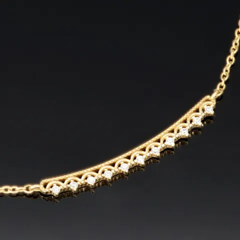Feines Damencollier aus 585er (14k) Gelbgold mit einem von Zirkoniasteinen besetzten Anhänger in graziösem Design (Länge ca. 45 cm)