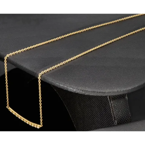 Feines Damencollier aus 585er (14k) Gelbgold mit einem von Zirkoniasteinen besetzten Anhänger in graziösem Design (Länge ca. 45 cm)