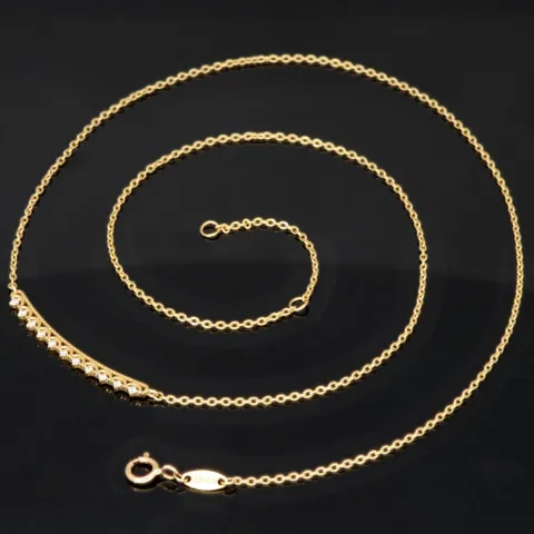 Feines Damencollier aus 585er (14k) Gelbgold mit einem von Zirkoniasteinen besetzten Anhänger in graziösem Design (Länge ca. 45 cm)