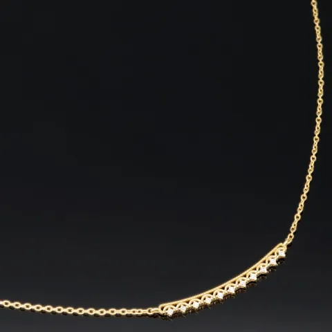 Feines Damencollier aus 585er (14k) Gelbgold mit einem von Zirkoniasteinen besetzten Anhänger in graziösem Design (Länge ca. 45 cm)
