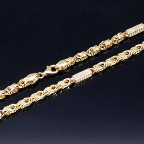 Bling-Bling-Königskette mit Zirkoniabesatz aus 585er Gelbgold (14k)- ca. 55cm lang, 3,3 mm breit, ca. 14,5g