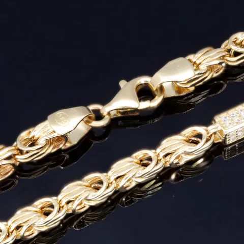 Bling-Bling-Königskette mit Zirkoniabesatz aus 585er Gelbgold (14k)- ca. 55cm lang, 3,3 mm breit, ca. 14,5g
