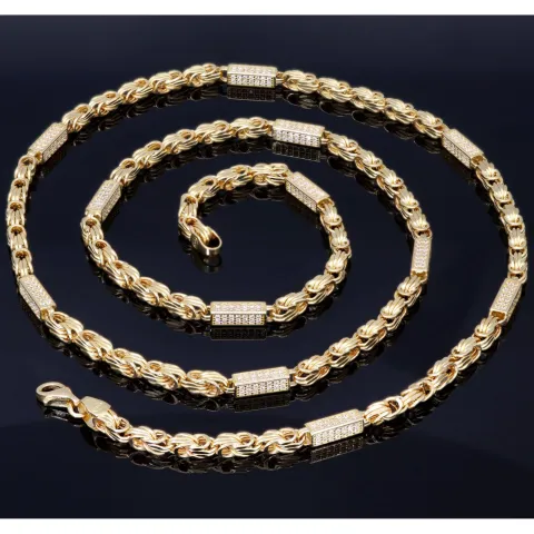 Bling-Bling-Königskette mit Zirkoniabesatz aus 585er Gelbgold (14k)- ca. 55cm lang, 3,3 mm breit, ca. 14,5g