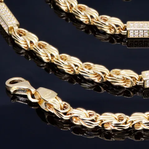Bling-Bling-Königskette mit Zirkoniabesatz aus 585er Gelbgold (14k)- ca. 55cm lang, 3,3 mm breit, ca. 14,5g