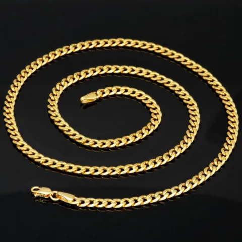 Glänzende Panzerkette aus edlem 585 /14k Gold (ca. 4 mm breit und 51 cm lang)