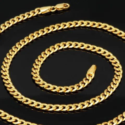 Glänzende Panzerkette aus edlem 585 /14k Gold (ca. 4 mm breit und 51 cm lang)