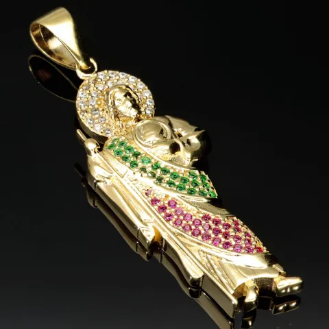 Funkelnder Jesus Christus-Anhänger aus hochwertigem 14k / 585 Gold (Gelbgold) mit Zirkoniabesatz
