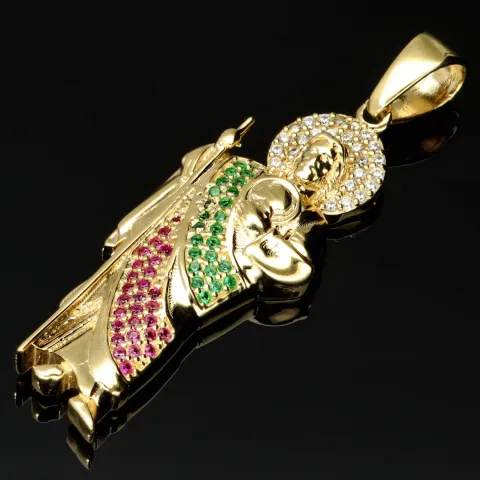 Funkelnder Jesus Christus-Anhänger aus hochwertigem 14k / 585 Gold (Gelbgold) mit Zirkoniabesatz