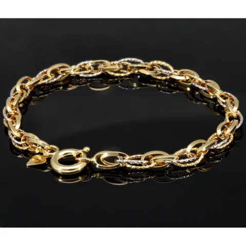 Bicolor Armband aus funkelnden 585 14K Gold in außergewöhnlichem Design in ca. 20,5 cm Länge