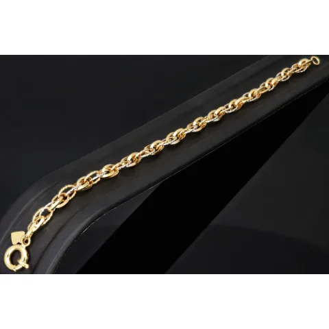 Bicolor Armband aus funkelnden 585 14K Gold in außergewöhnlichem Design in ca. 20,5 cm Länge