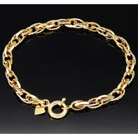 Bicolor Armband aus funkelnden 585 14K Gold in außergewöhnlichem Design in ca. 20,5 cm Länge